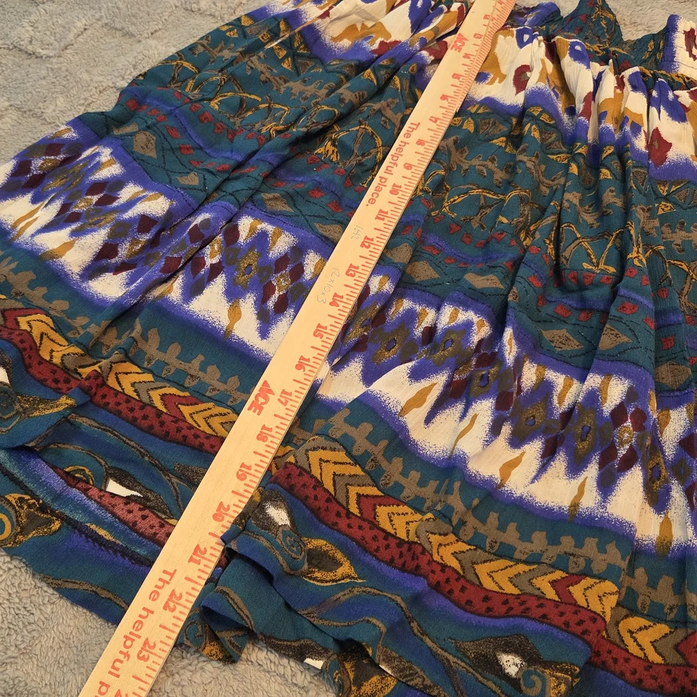 Vibrant Bohemian Print Maxi Skirt with Elastic Waistband-Teal, Blue,Gold Size XS - Picture 5 of 6